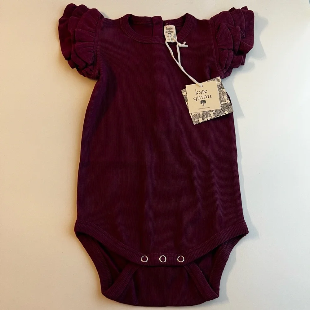 NWT Kate Quinn deep violet triple ruffle bodysuit size 18-24 months - Picture 9 of 11